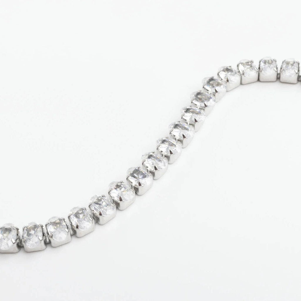 Silver Oval Cubic Zirconia Tennis Bracelet - S175