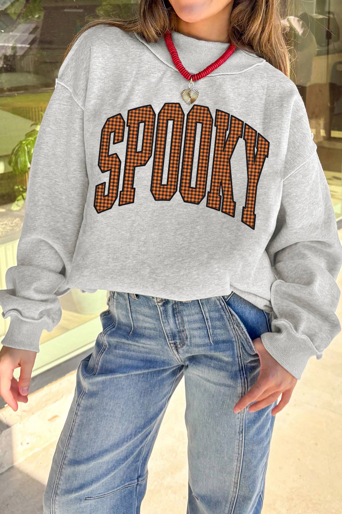 Halloween Slogan Print Mock Neck Reversible Sweatshirt
