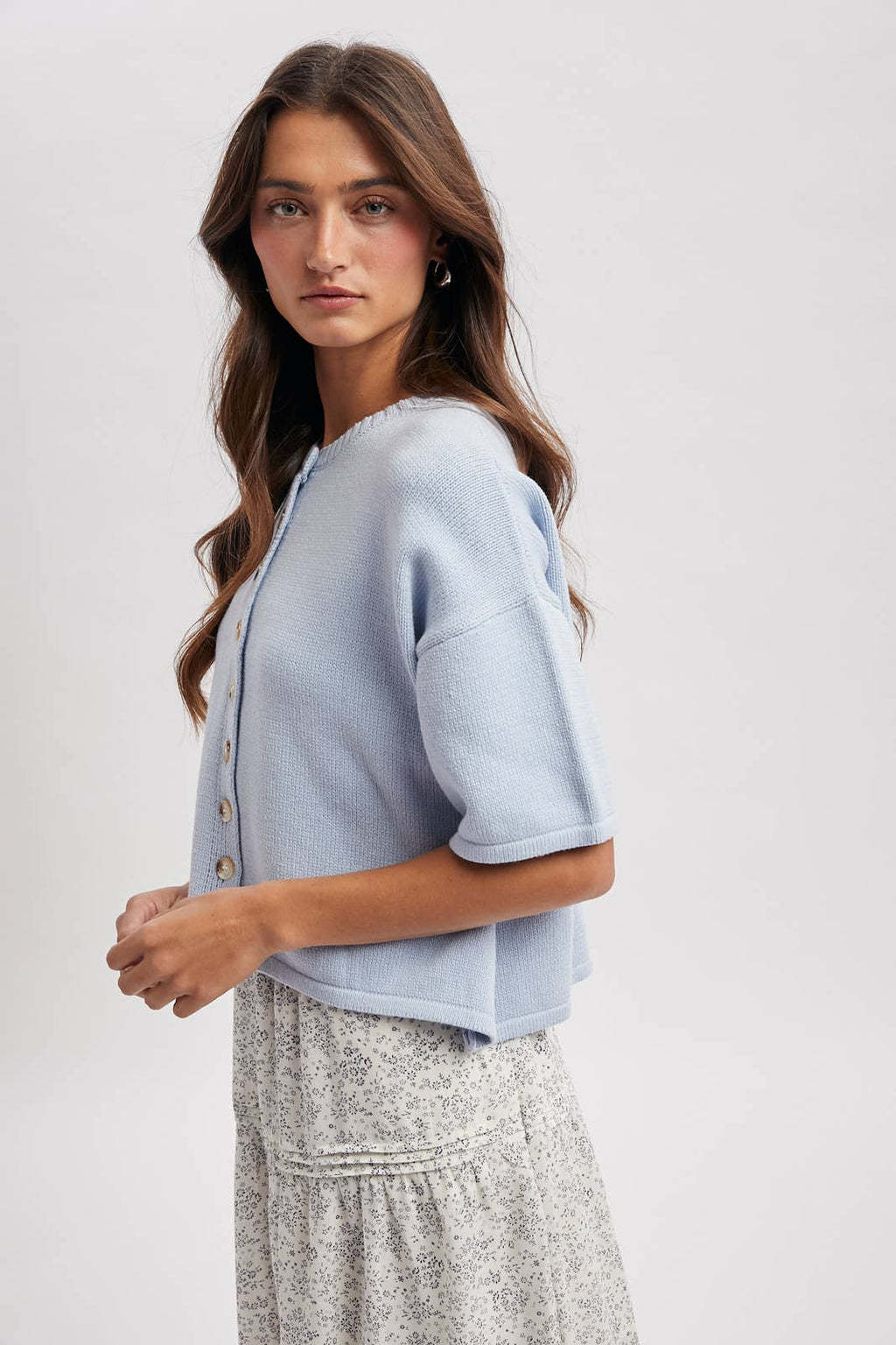 BUTTON-UP SWEATER KNIT TOP / taupe