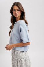 BUTTON-UP SWEATER KNIT TOP / taupe