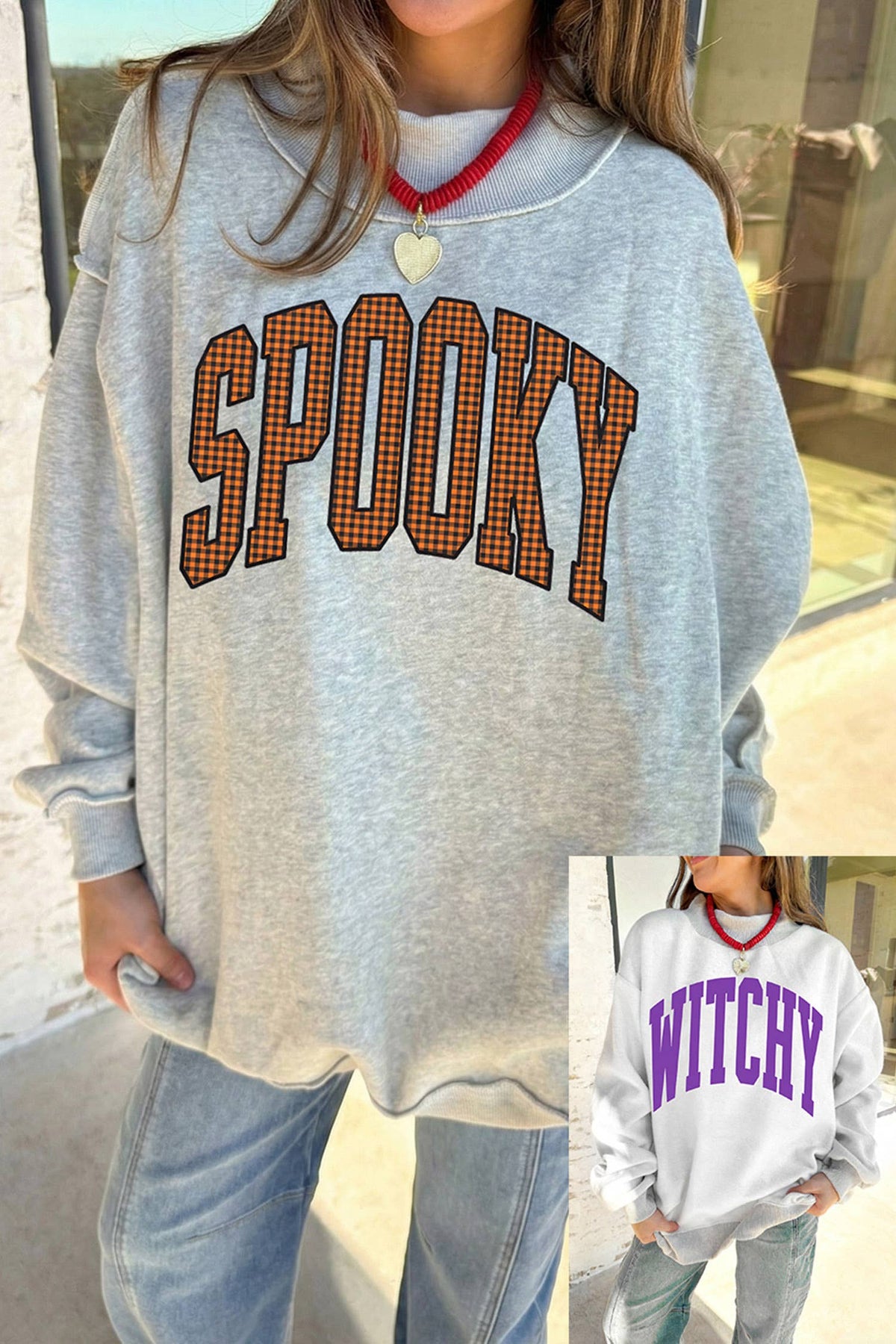 Halloween Slogan Print Mock Neck Reversible Sweatshirt
