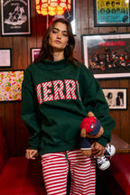 'MERRY' Embroidered Mock Neck Sweatshirt : MERRY