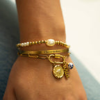 Yellow Gold 8mm Kiska Glass Pearl Stretch Bracelet: S164
