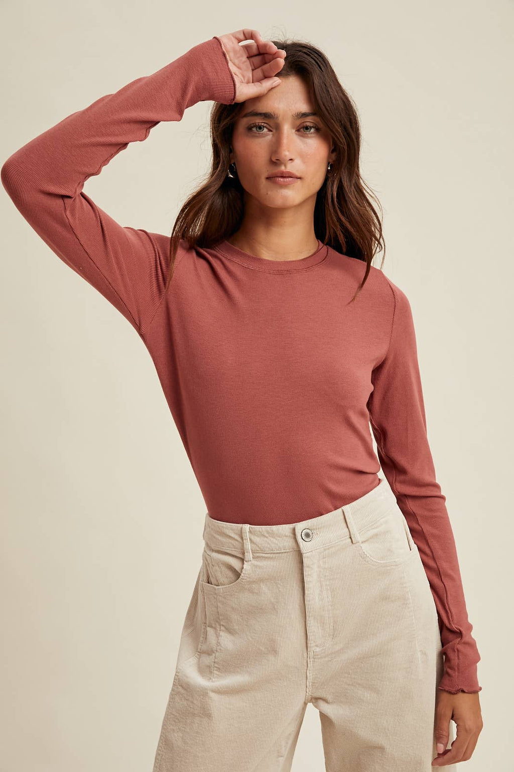 BASIC RIBBED LONG SLEEVE KNIT TOP BLACK