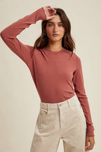 BASIC RIBBED LONG SLEEVE KNIT TOP BLACK