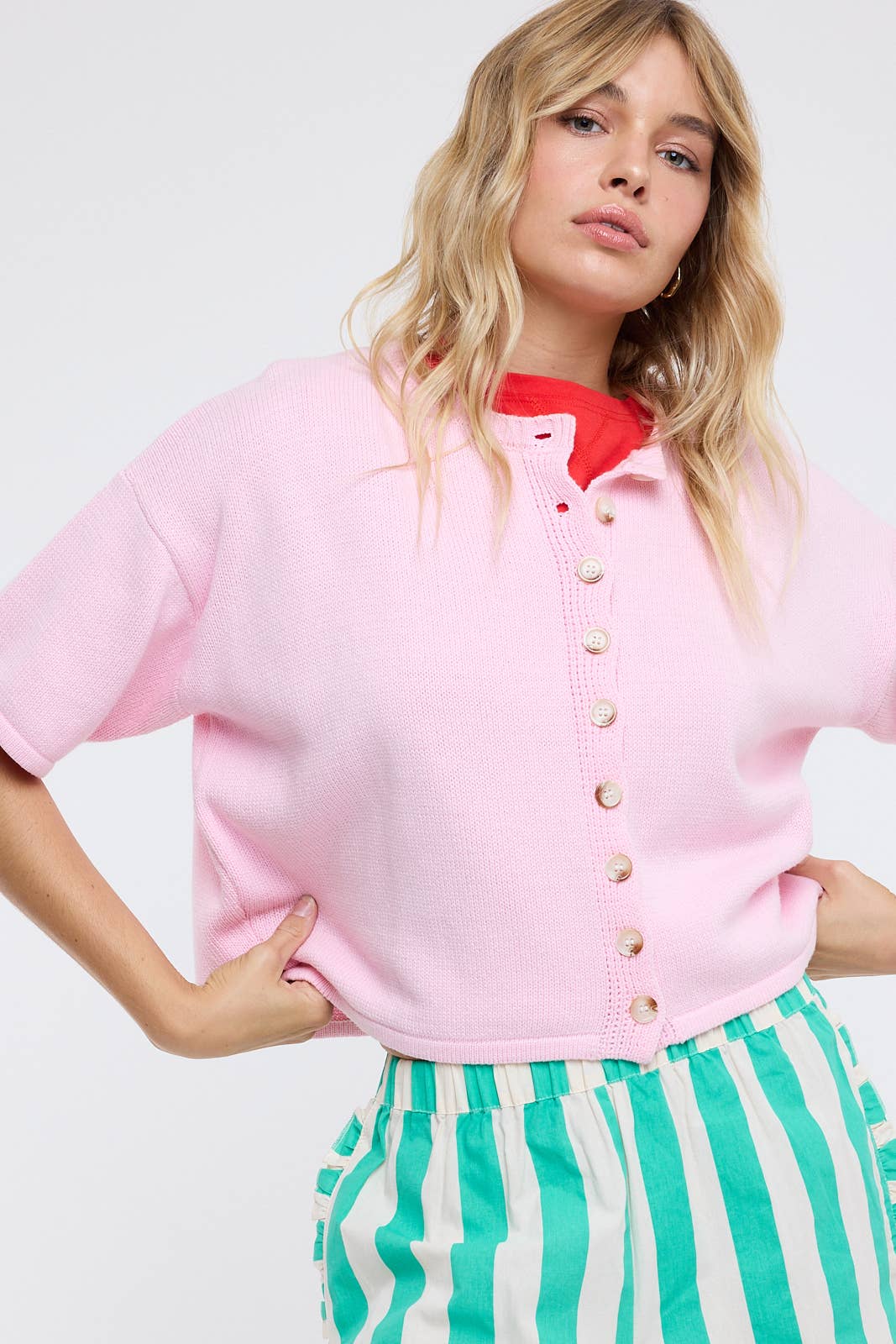 BUTTON-UP SWEATER KNIT TOP / taupe