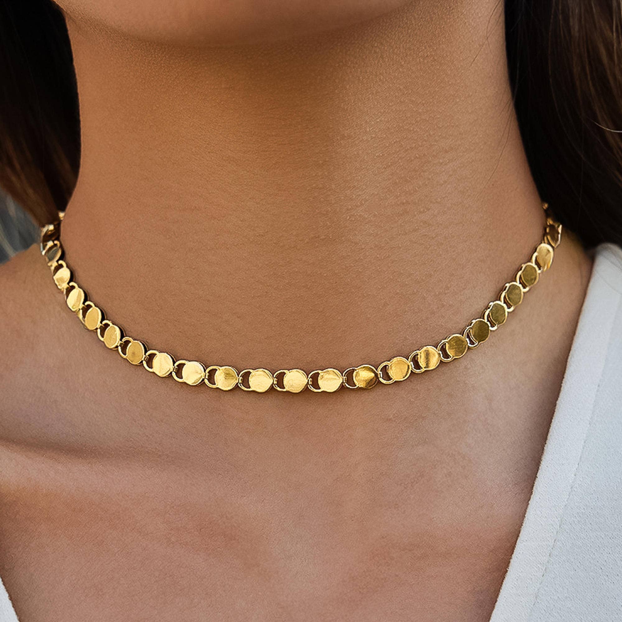 Gold Disc Link Necklace: N19