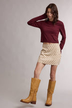 BASIC RIBBED LONG SLEEVE TOP / WL26-12635: BURGUNDY