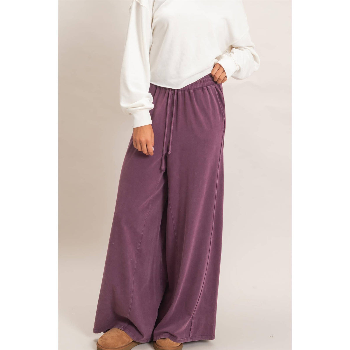 Wide Leg Mineral Wash Pants: BLACK