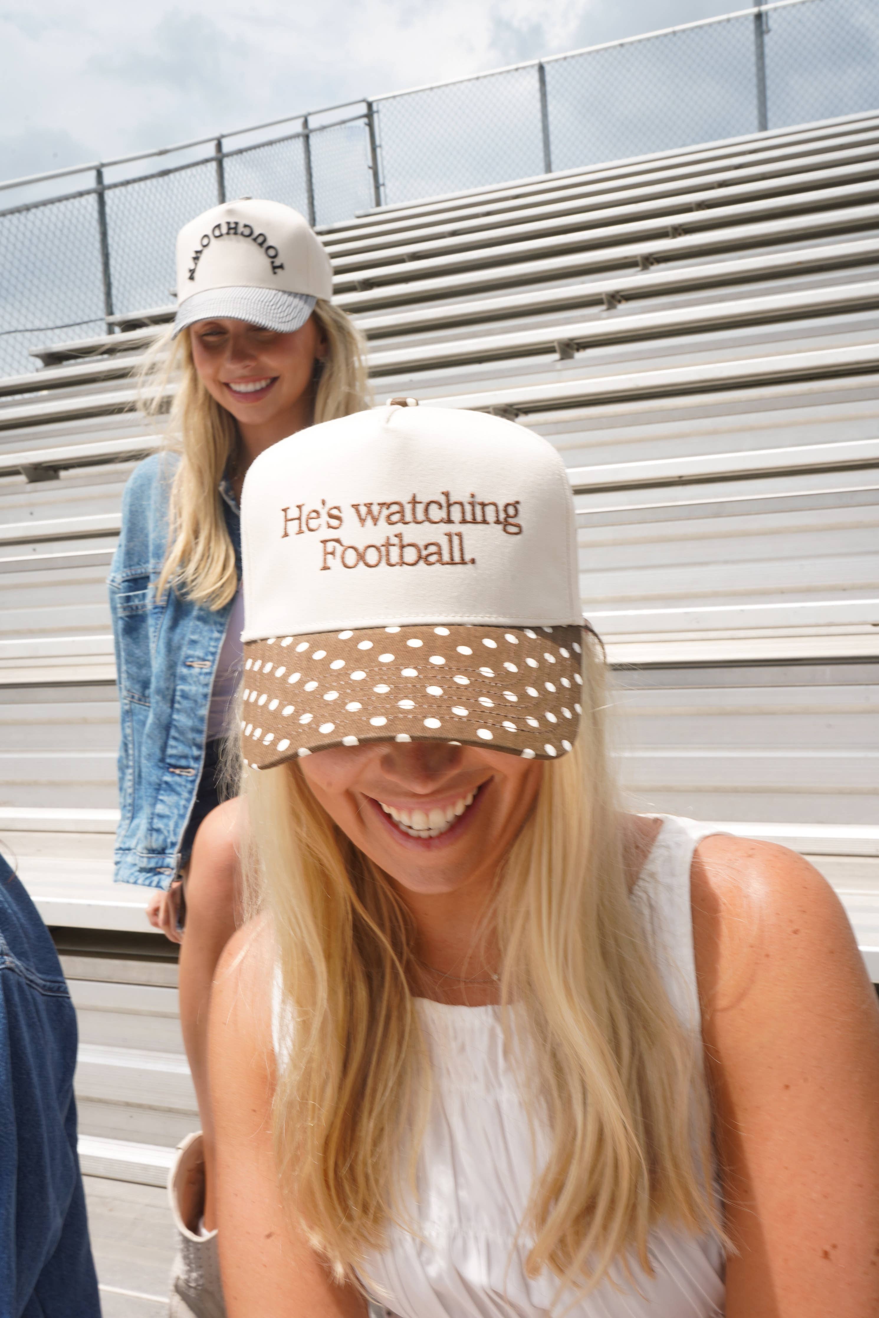 He's Watching Football - Brown Polka Dot Hat