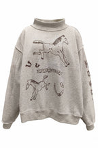 Reversible Horse Graphic Mock-Neck Sweatshirt: CHOCOLATE BROWN