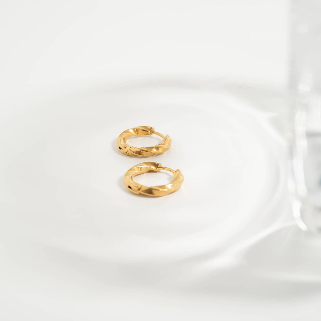 Gold Textured Twisted Hoop Earrings - E125
