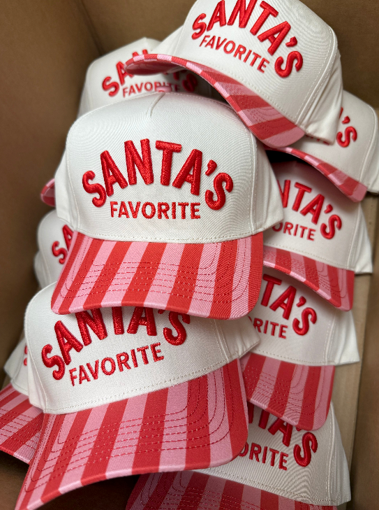 Santa's Favorite - Pink & Red Stripe Trucker Hat