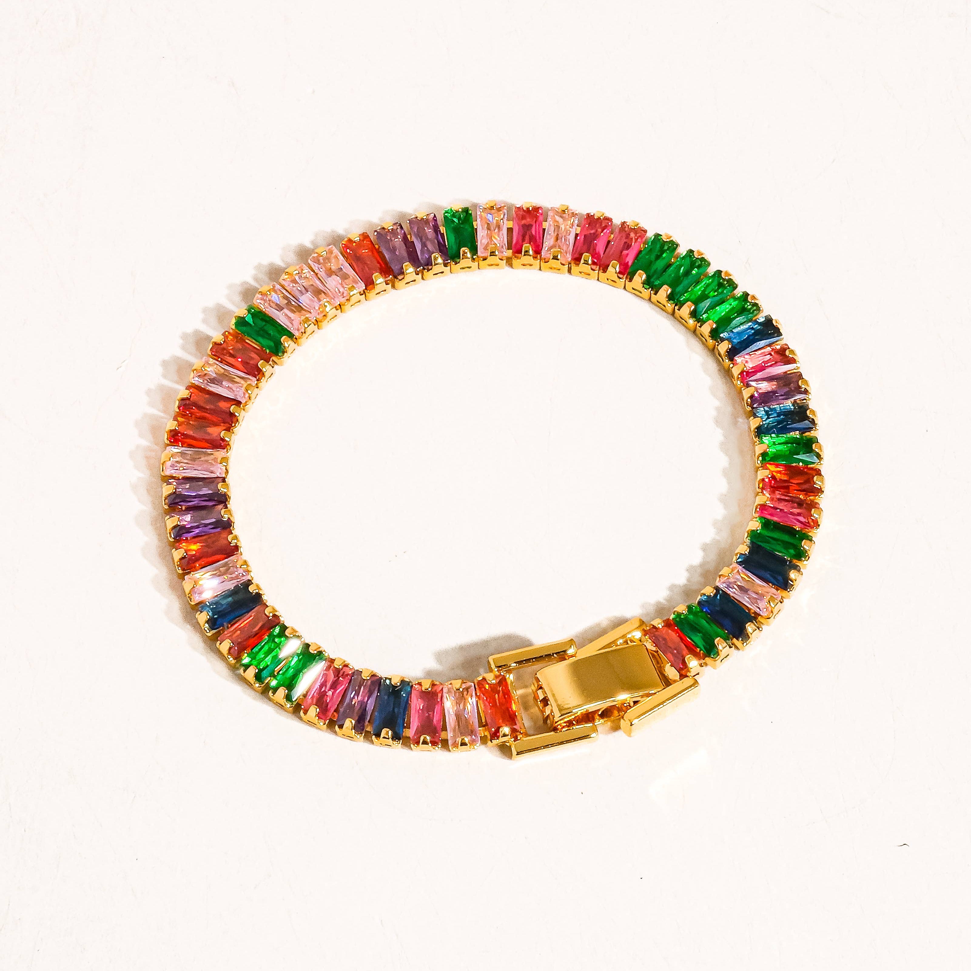 Hazel 18K Gold Multicolor CZ Chain Bracelet: Multi-Colored : S4