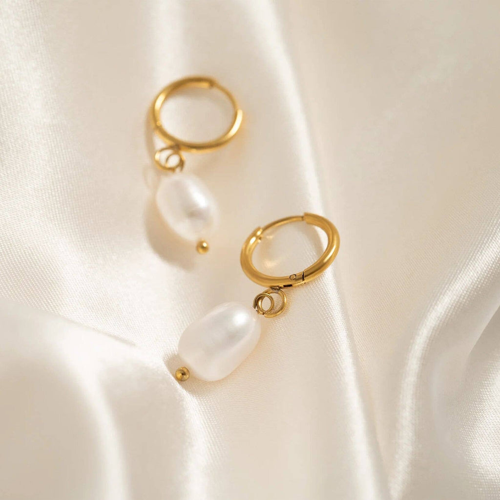 Freshwater Pearl Huggie Charm Earrings - E6