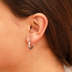 Silver Textured Twisted Hoop Earrings - E126