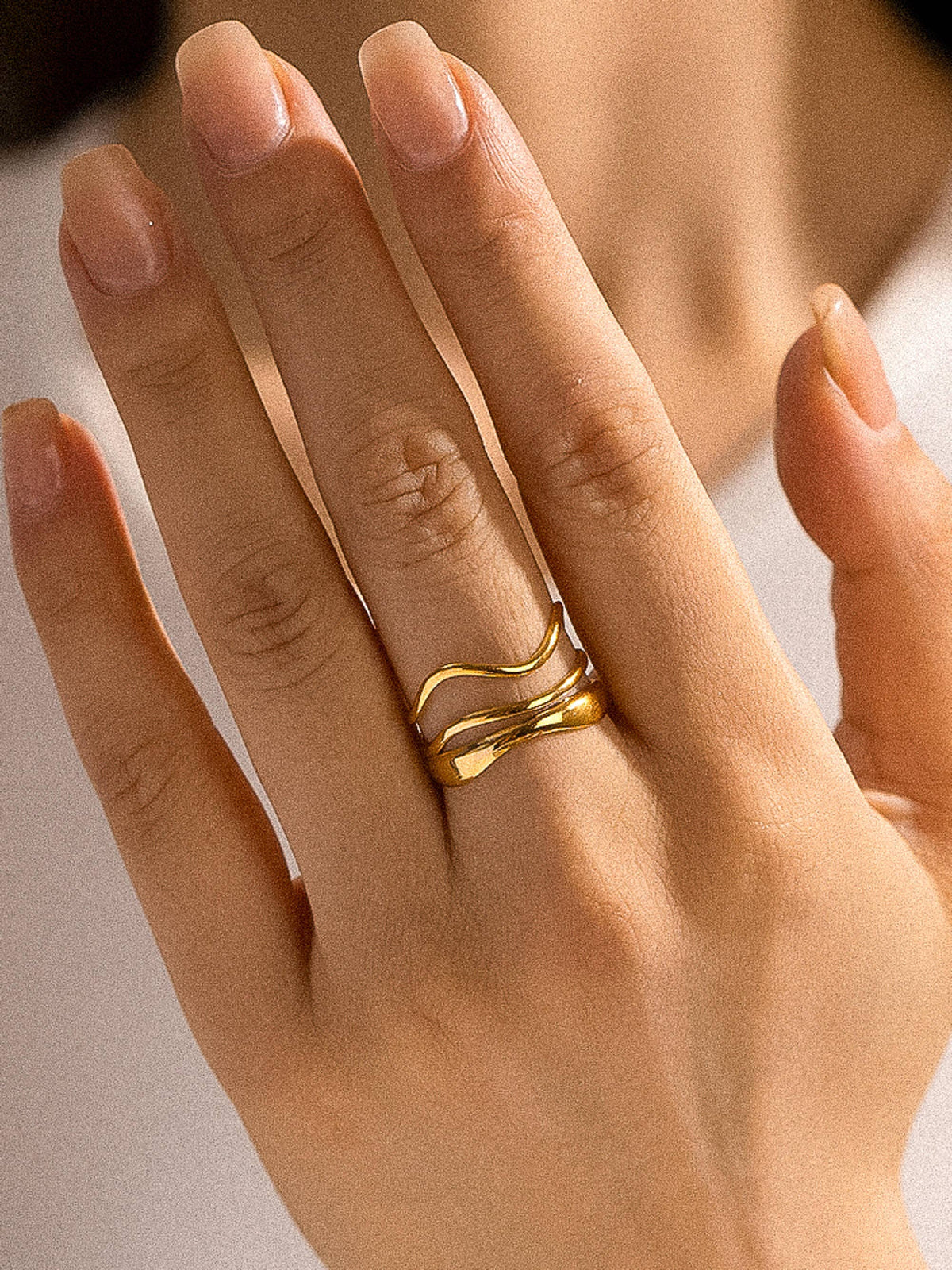Gold Wave Layer Adjustable Ring - A143