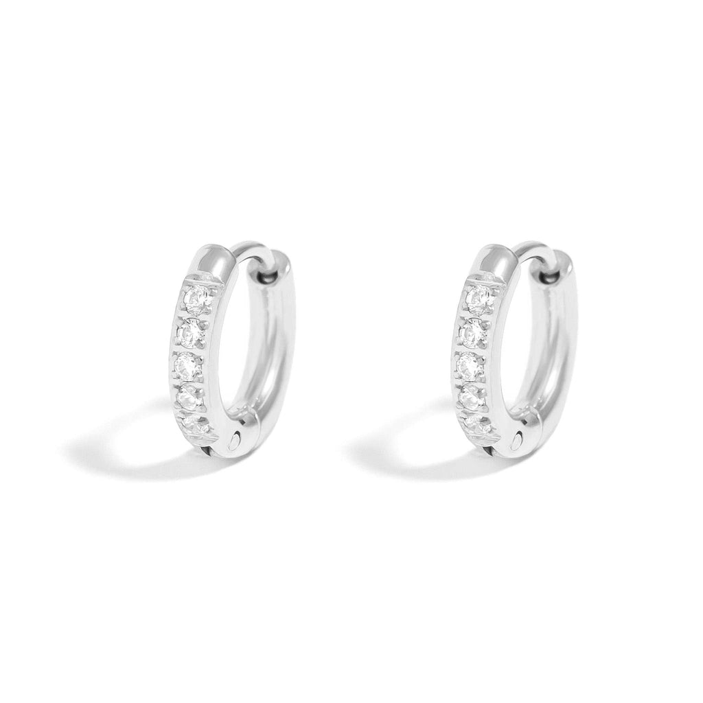 Silver Dainty Diamond Huggie Earrings - E114