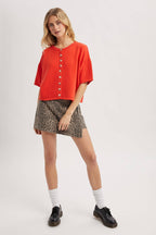 BUTTON-UP SWEATER KNIT TOP / taupe
