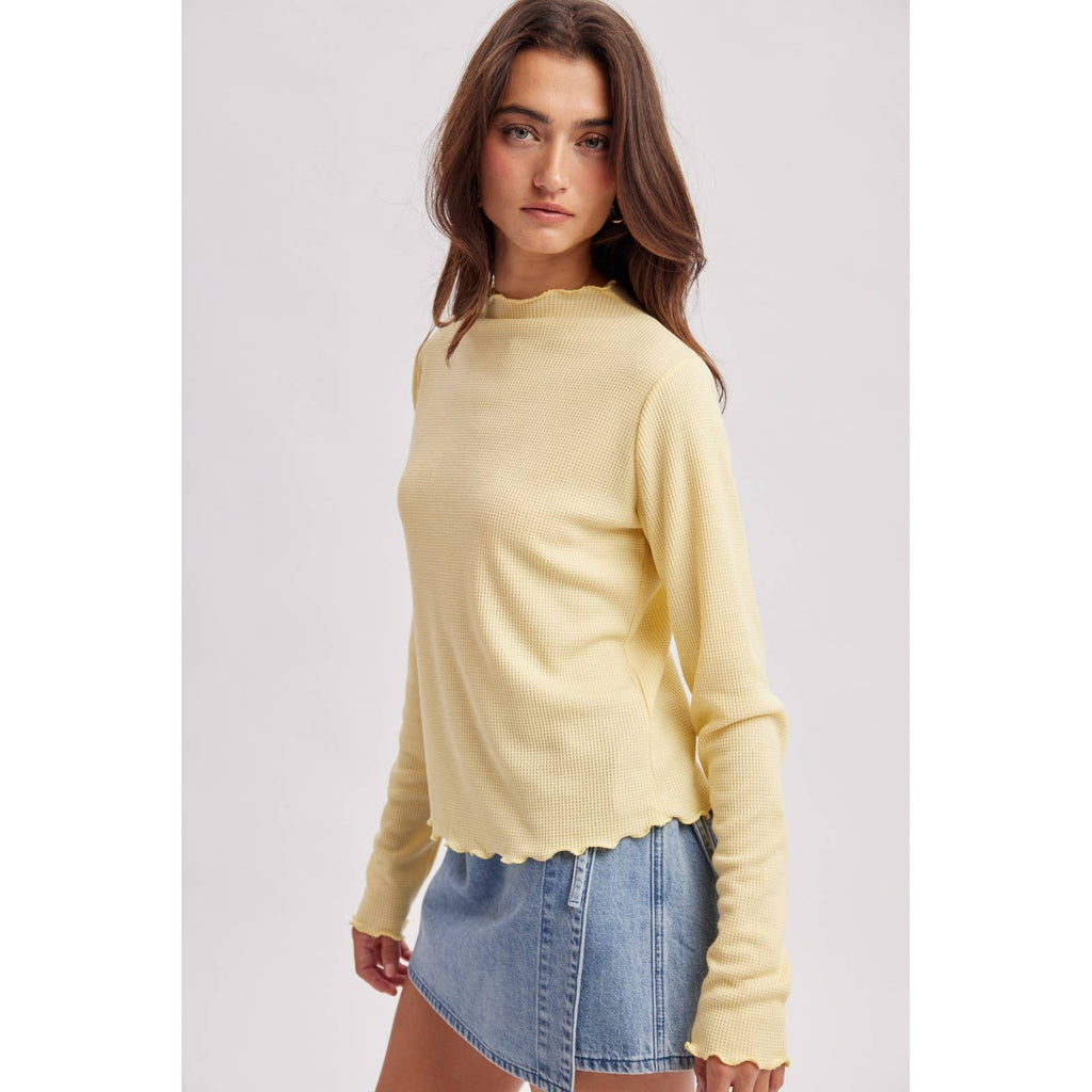 WAFFLE KNIT MOCK NECK LONG SLEEVE TOP red