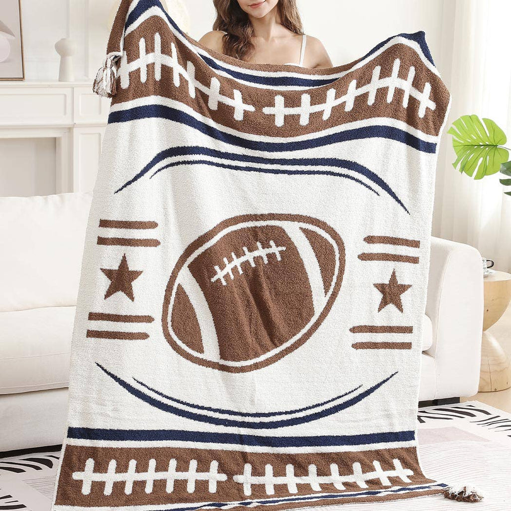 Football Pattern Throw Blanket with Tassels: FC3