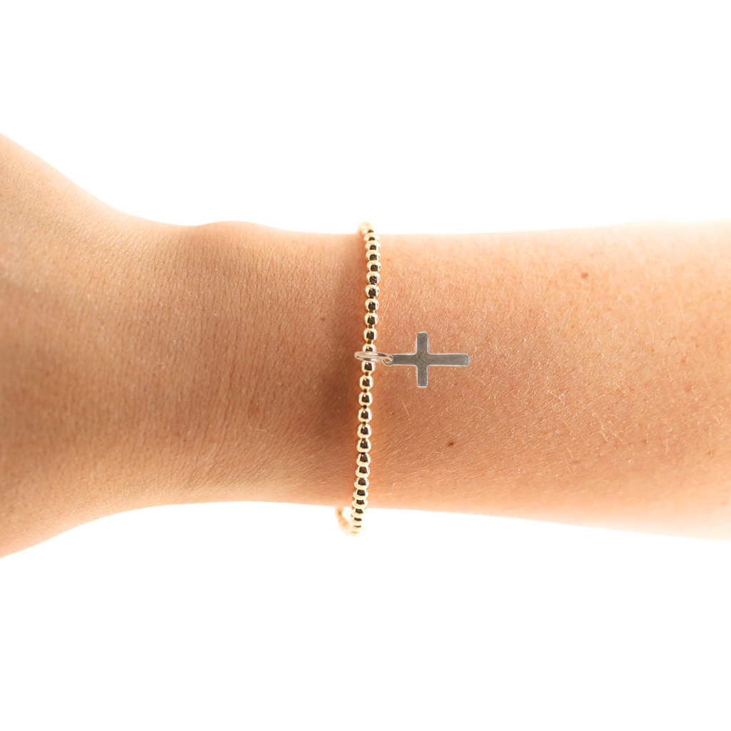 Cross Gold Charm Bracelet: Standard 6.75 inch
