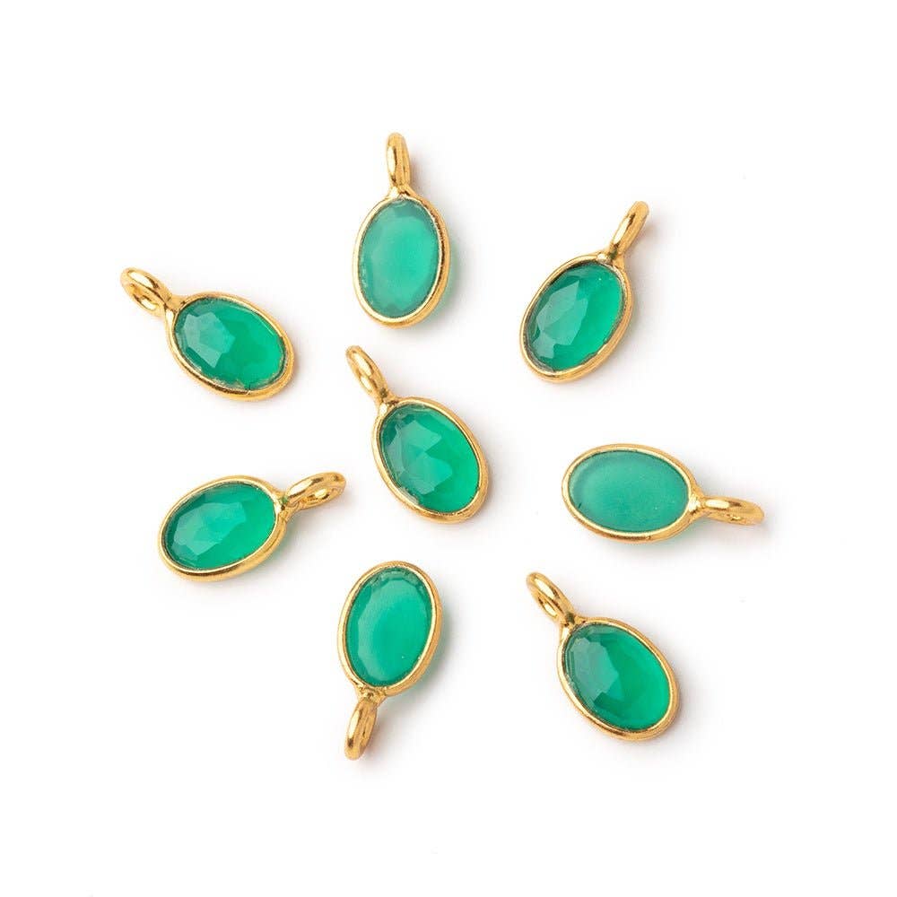 Vermeil Bezel Green Onyx Rose Cut Oval Charm - C247