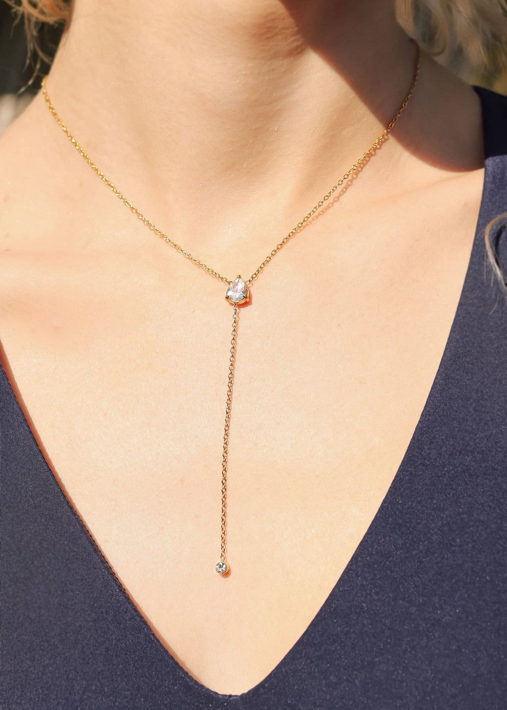 Teardrop CZ Lariat Necklace - N160