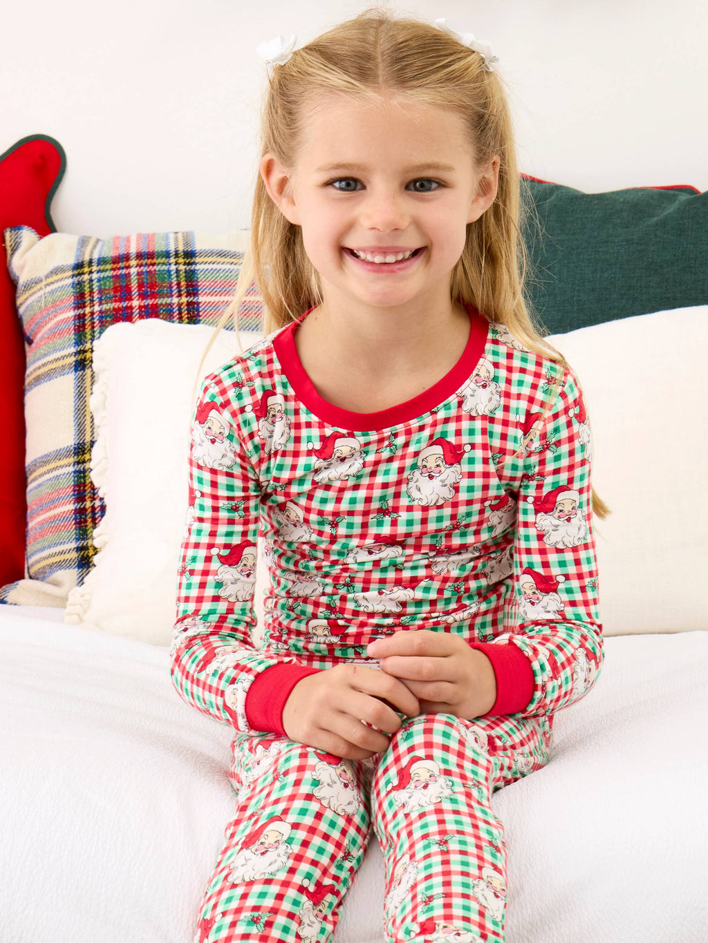 SoftSnooze™ Kids Bamboo Viscose Red & Green Dear Santa Christmas Long Sleeve Pajama Set: Multi-Color