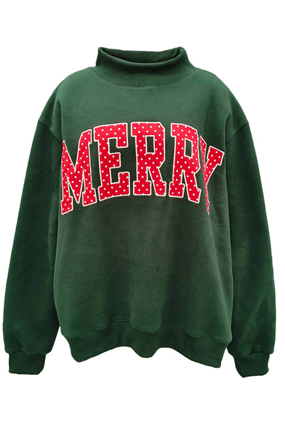 'MERRY' Polka-Dot Mock-Neck Sweatshirt: WHITE