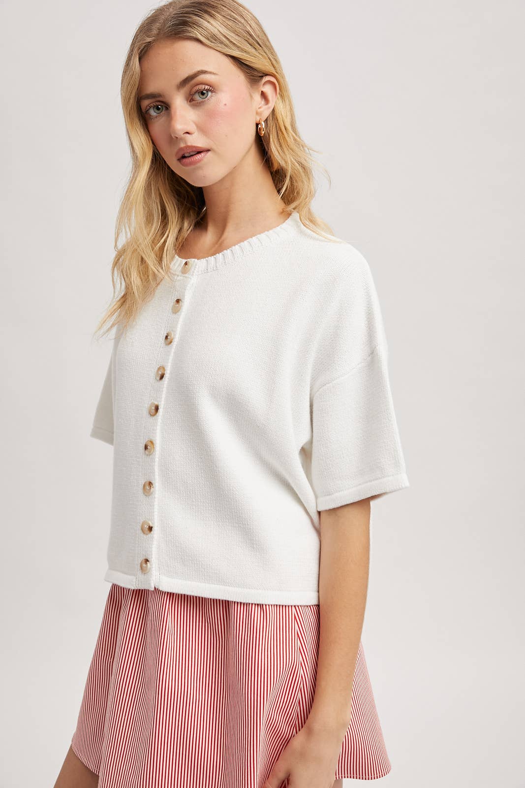 BUTTON-UP SWEATER KNIT TOP / taupe