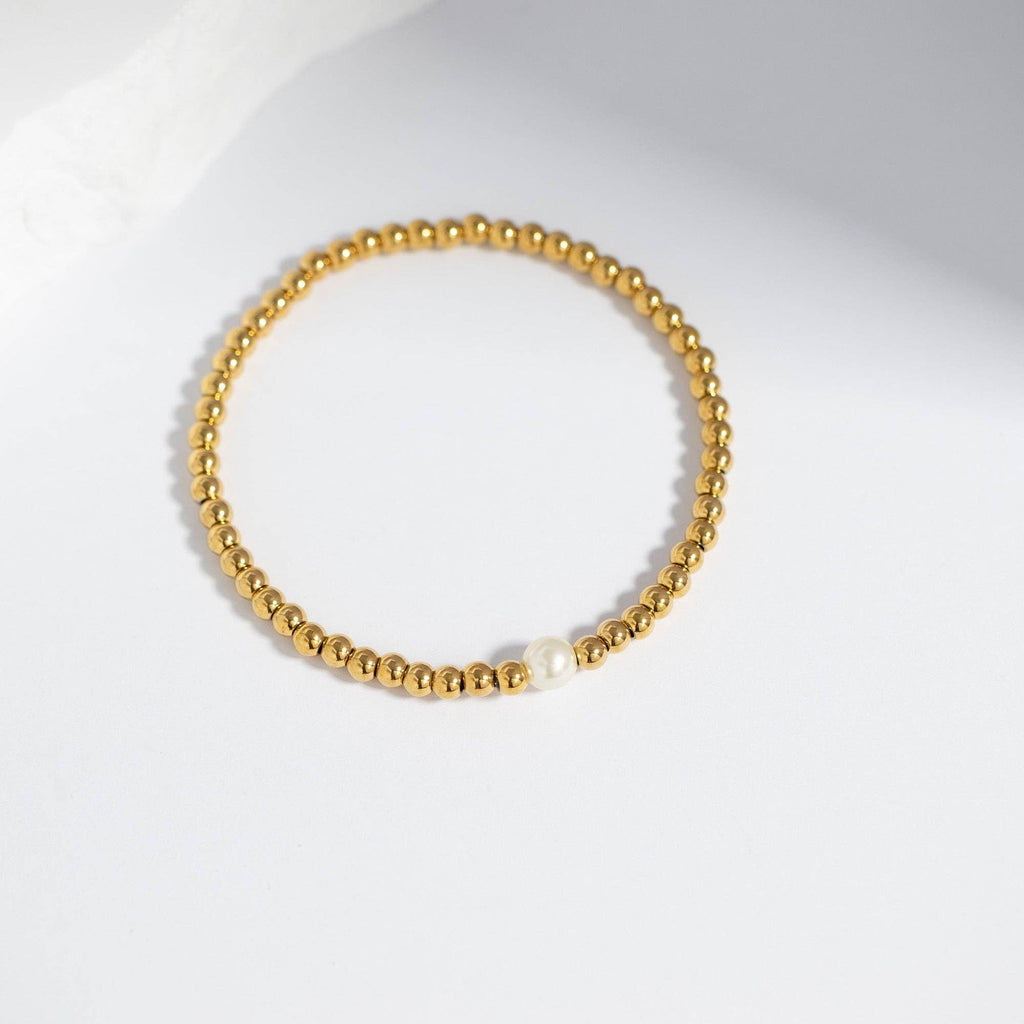 Classic Yellow Gold Stretch Bracelet with Pearl: S159
