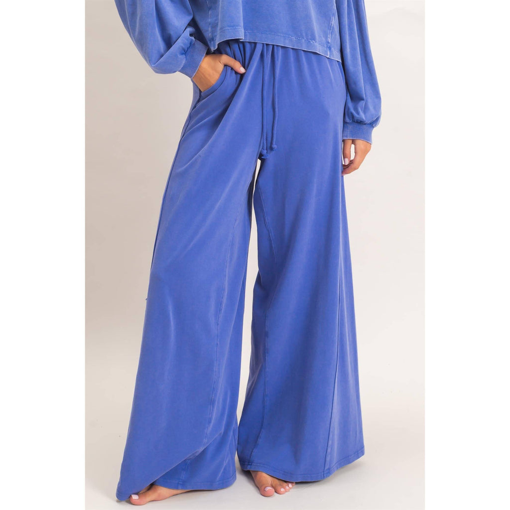 Wide Leg Mineral Wash Pants: BLACK