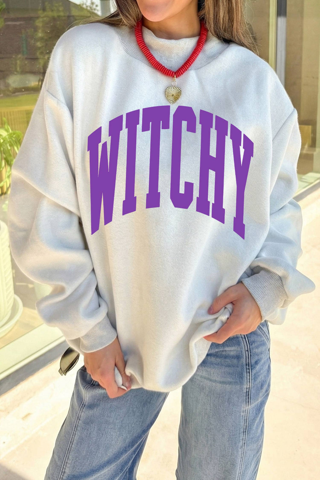 Halloween Slogan Print Mock Neck Reversible Sweatshirt