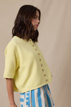 BUTTON-UP SWEATER KNIT TOP / taupe