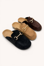 Suede Horsebit Moccasin Loafer Mule: DK CHOCOLATE