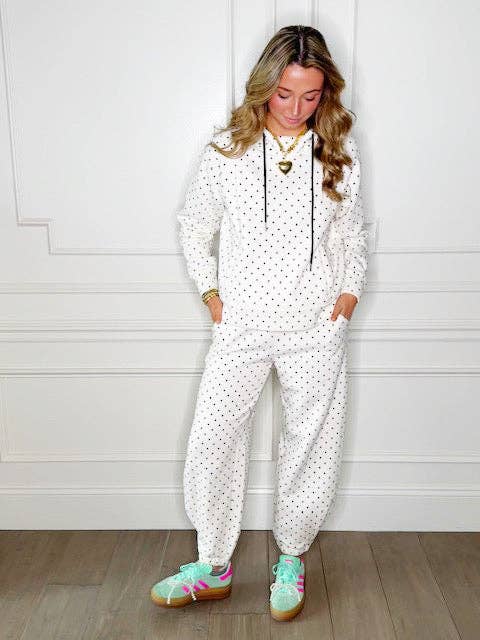 Ivory Black Mini Dot Sweatsuit Set - Hoodie & Sweatpants