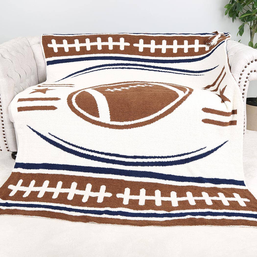 Football Pattern Throw Blanket with Tassels: FC3