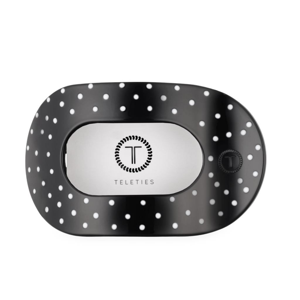 Black Polka Dot Party Large Flat Round Hair Clip