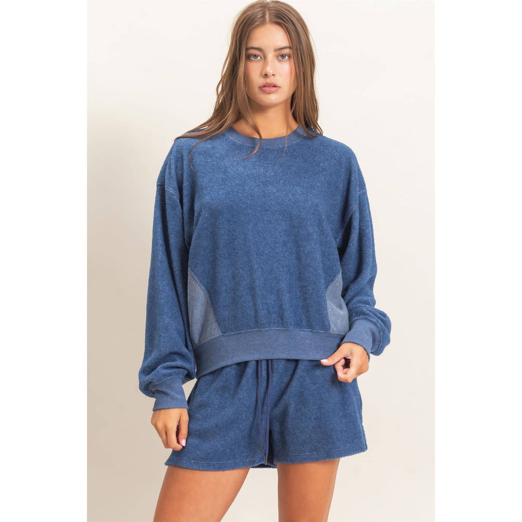 Contrast Sweatshirt & Shorts Set: IVORY