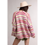 STRIPED OPEN FRONT CARDIGAN / WL26-13528: MOCHA MULTI