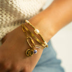 Yellow Gold 8mm Kiska Glass Pearl Stretch Bracelet: S164