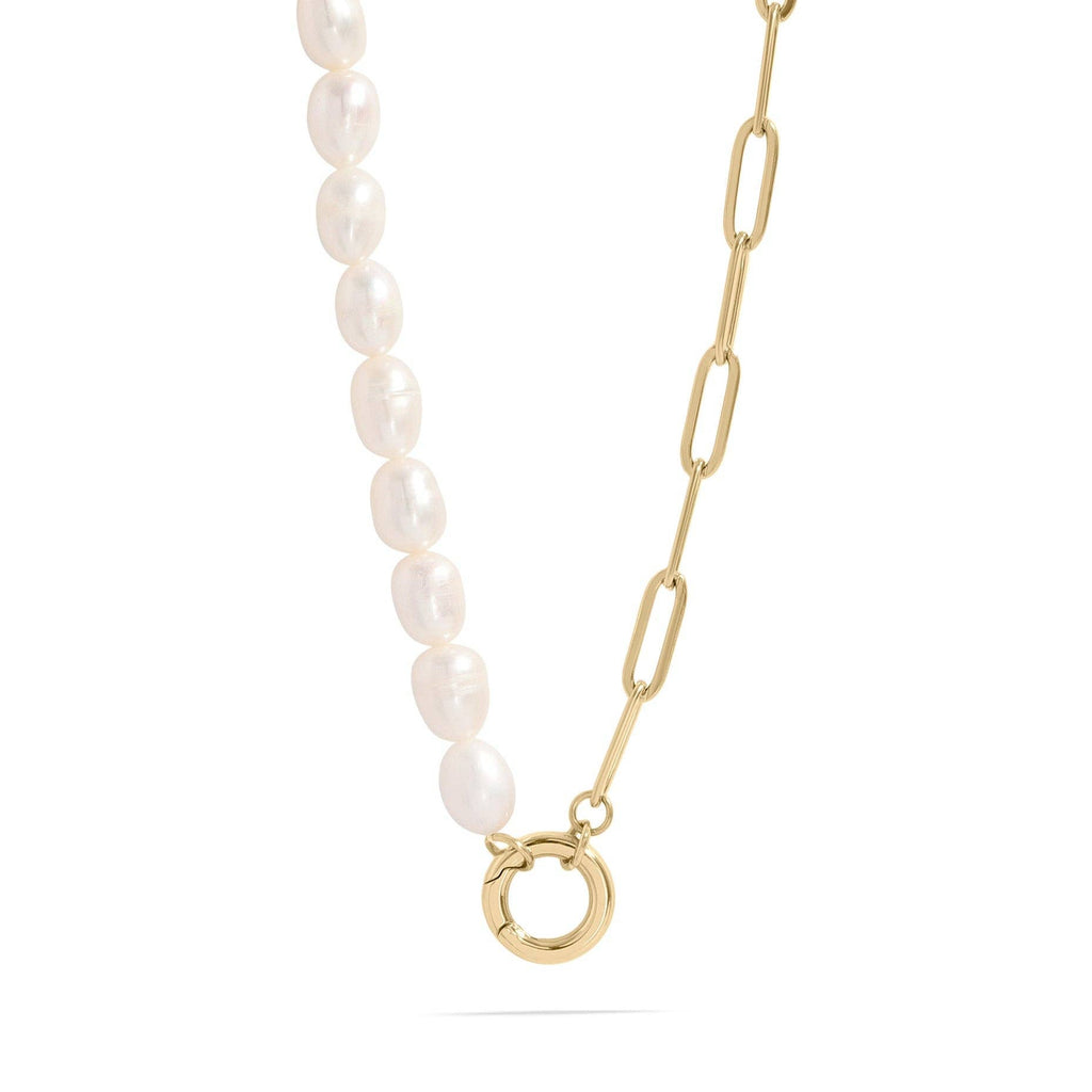 Freshwater Pearl Paperclip Split Chain Charm Holder Necklace: N149