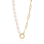 Freshwater Pearl Paperclip Split Chain Charm Holder Necklace: N149