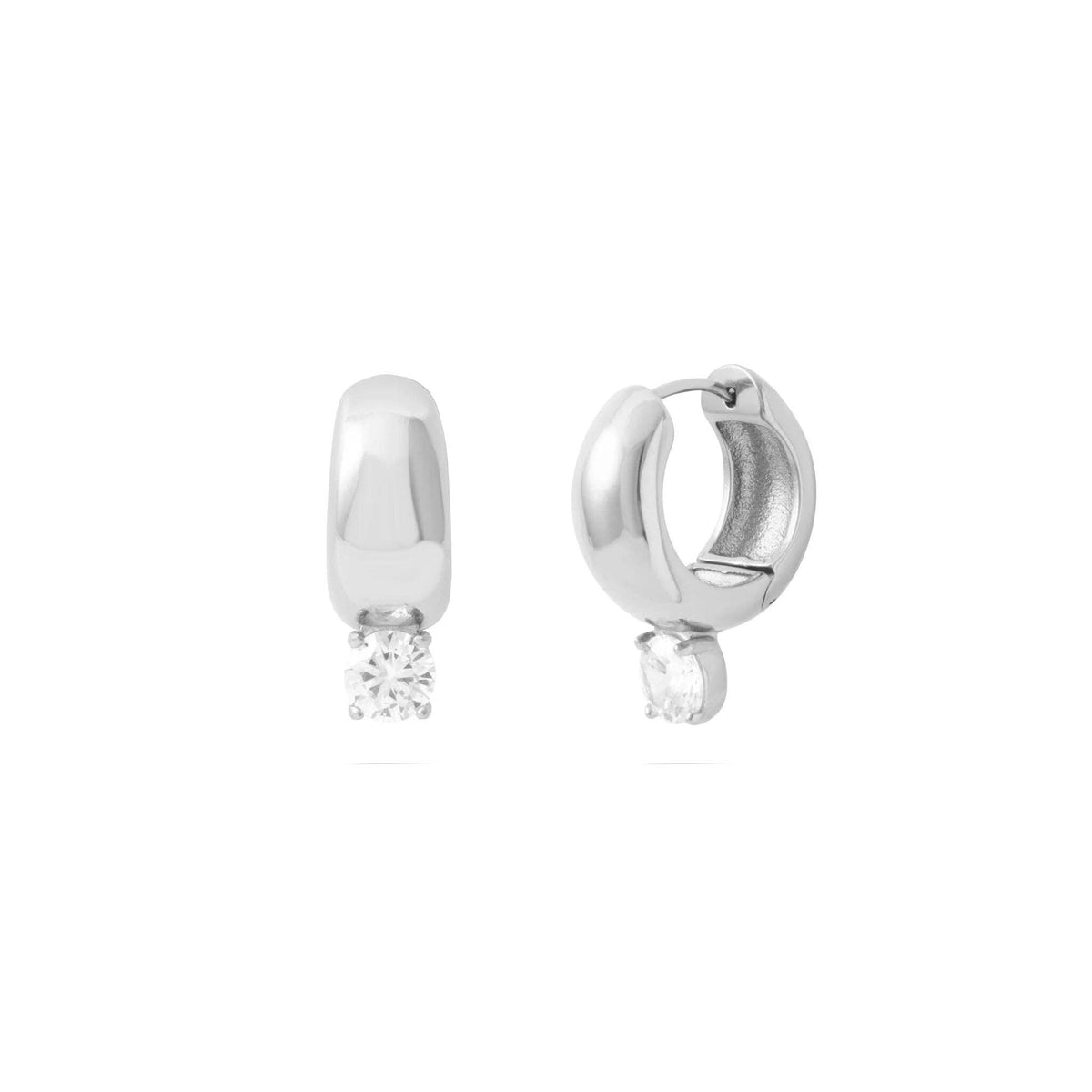 Silver Diamond Chunky One Stone Earrings - E131