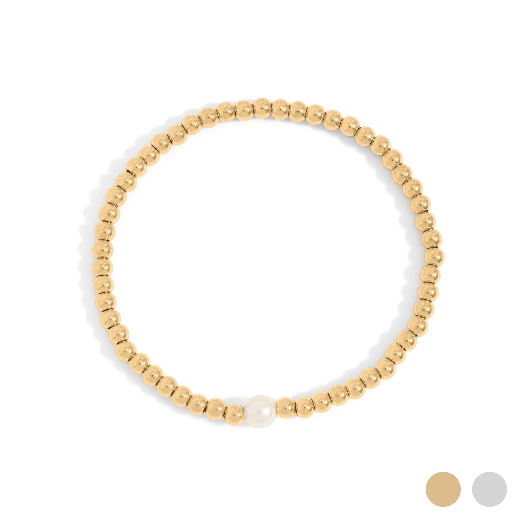 Classic Yellow Gold Stretch Bracelet with Pearl: S159