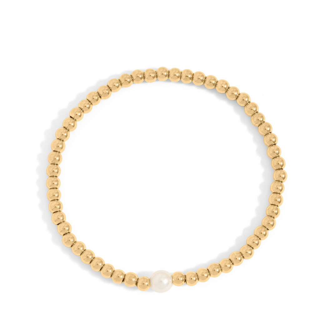 Classic Yellow Gold Stretch Bracelet with Pearl: S159