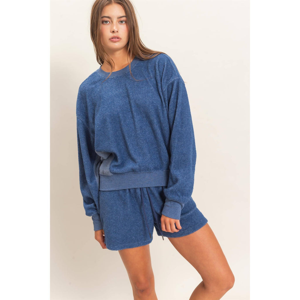 Contrast Sweatshirt & Shorts Set: IVORY
