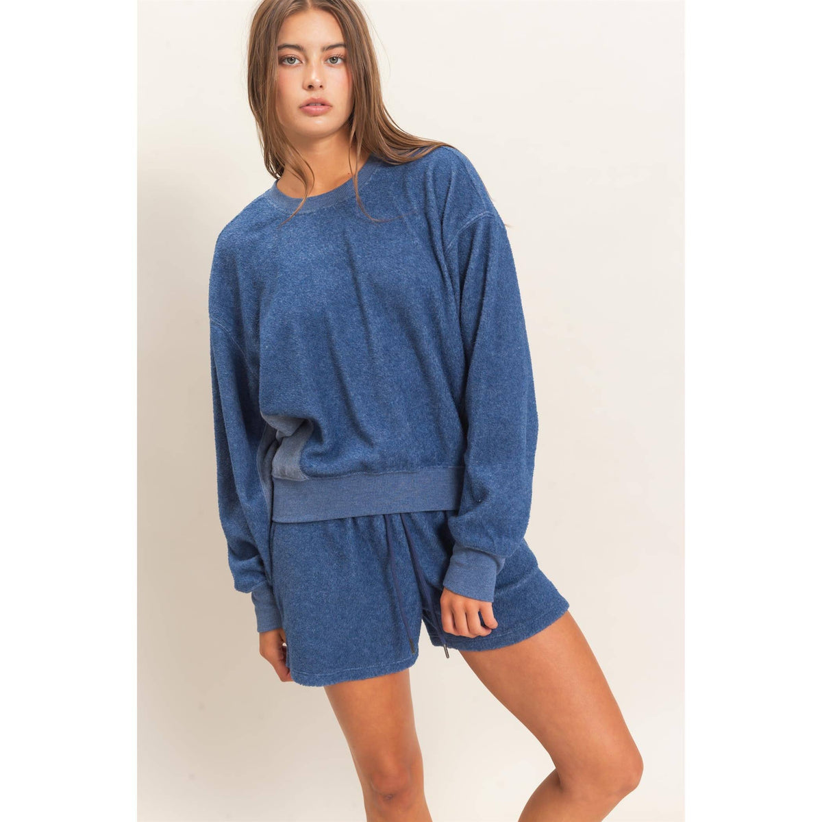 Contrast Sweatshirt & Shorts Set: CHARCOAL