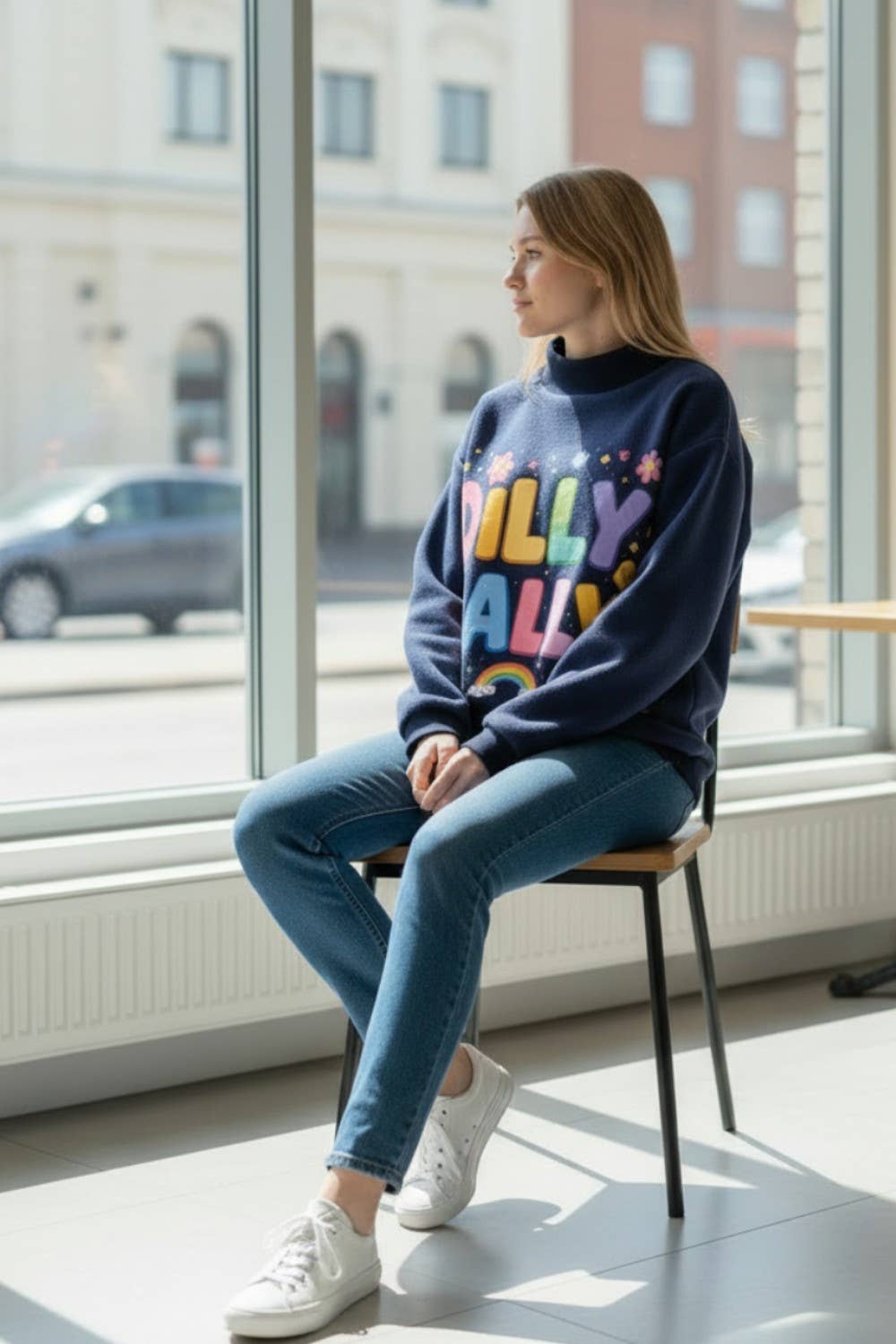 DILLYDALLY | Graphic Reversible Sweatshirt: Butter yellow
